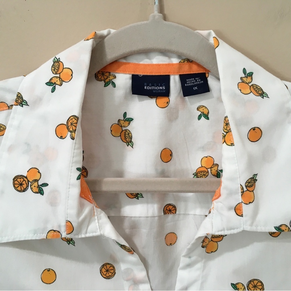 Vtg Basic Editions White Orange Button Down Tank … - image 5